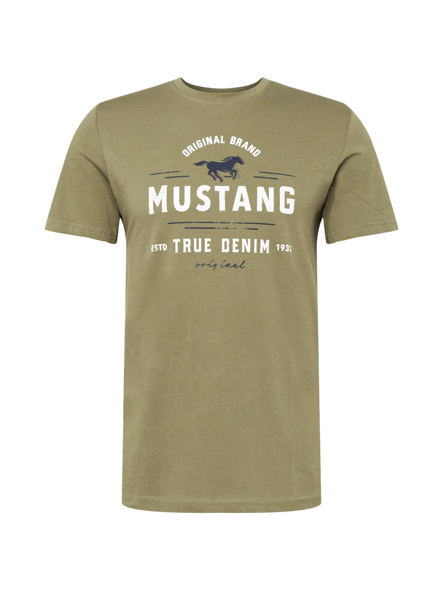 MUSTANG Póló 'Alex'  khaki / fehér / tengerészkék