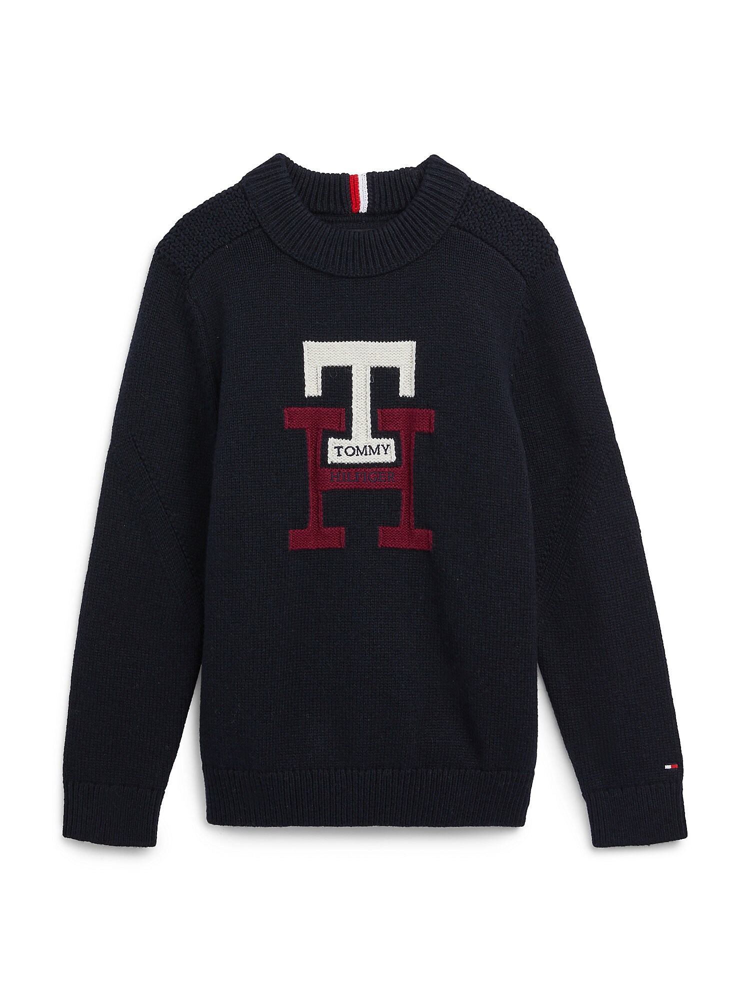 TOMMY HILFIGER Pulóver  sötétkék / fehér / borvörös