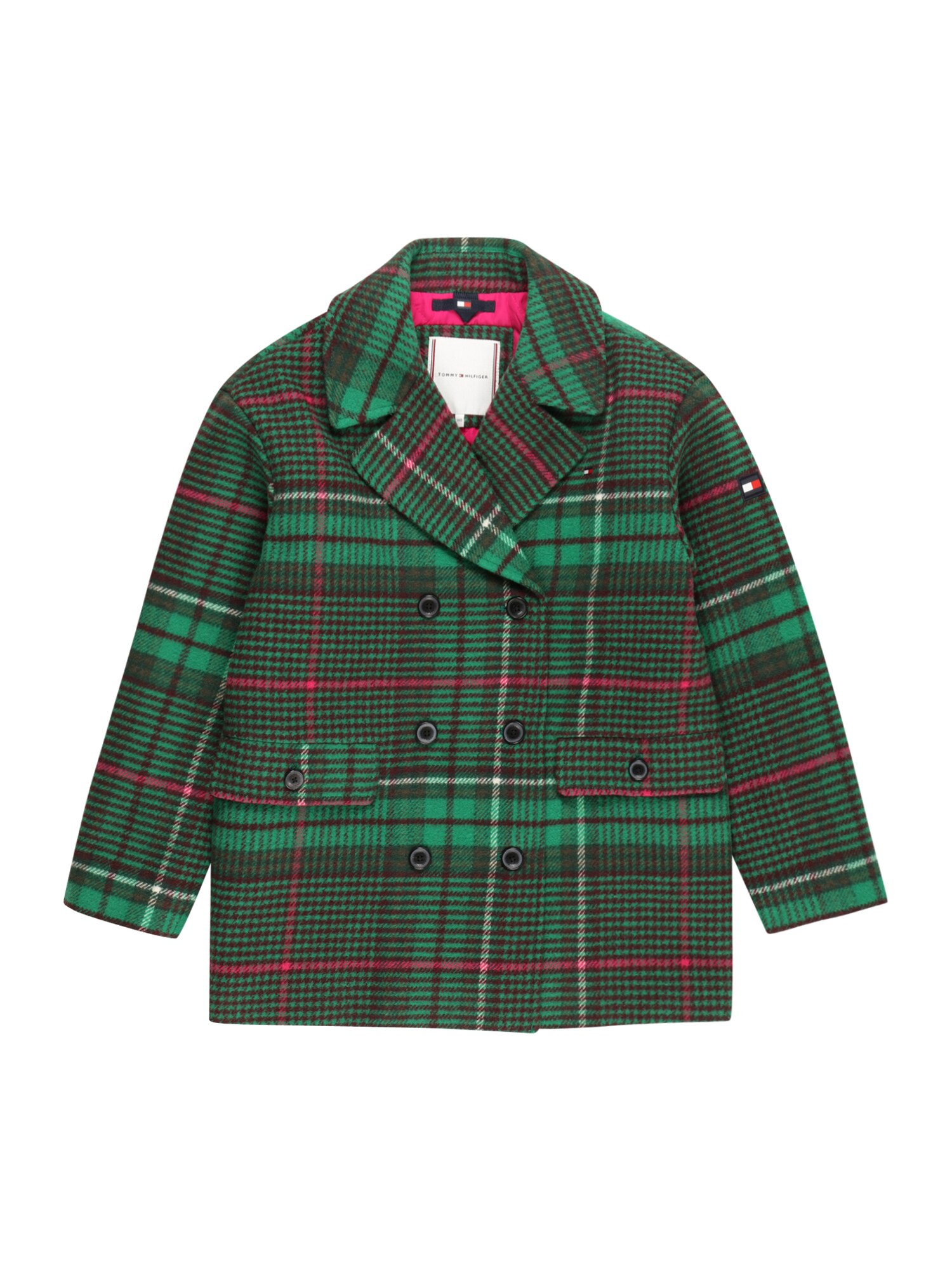 TOMMY HILFIGER Kabát 'Check Pea'  zöld / piros / fehér