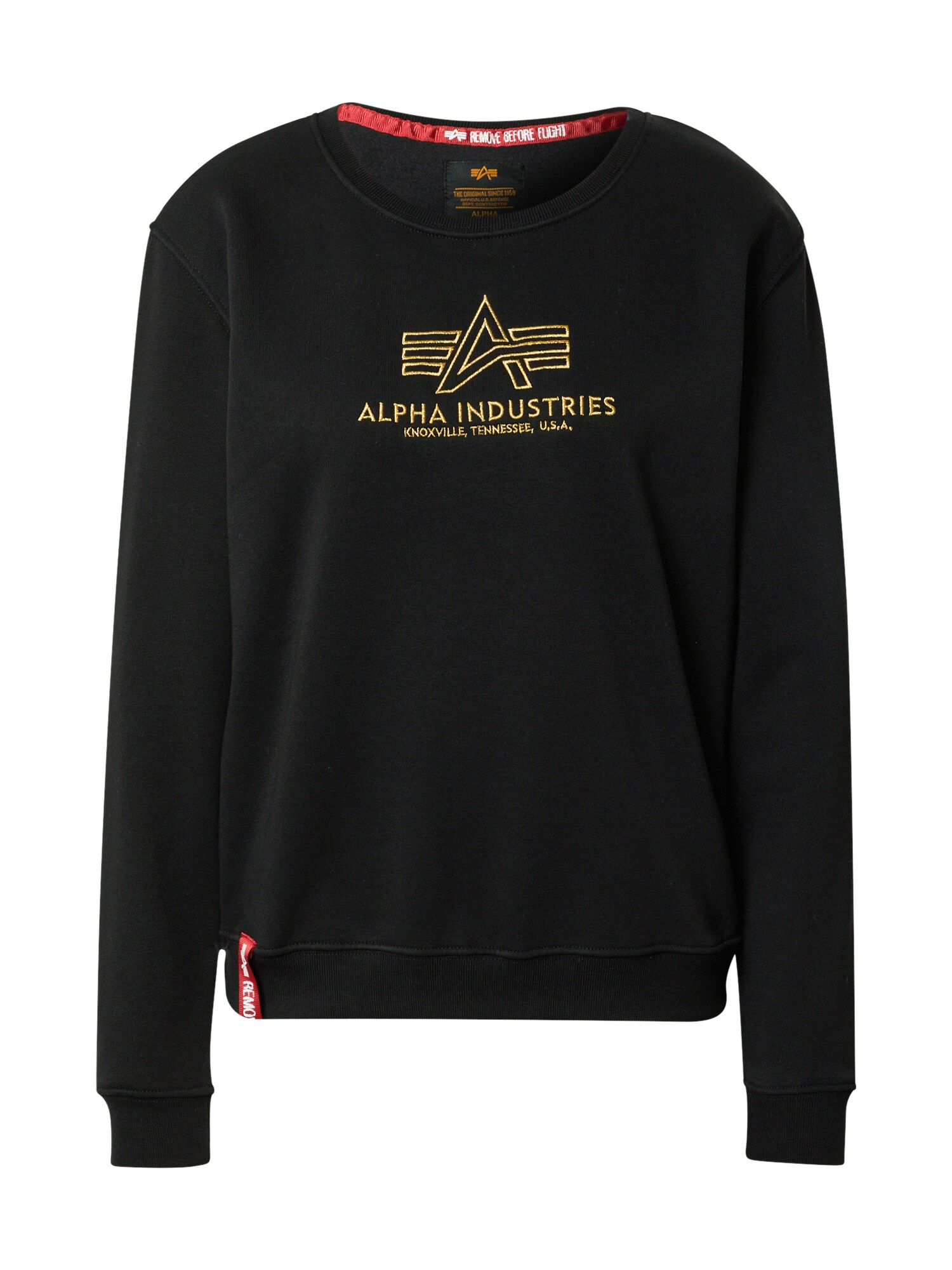 ALPHA INDUSTRIES Tréning póló 'Embroidery'  fekete / arany