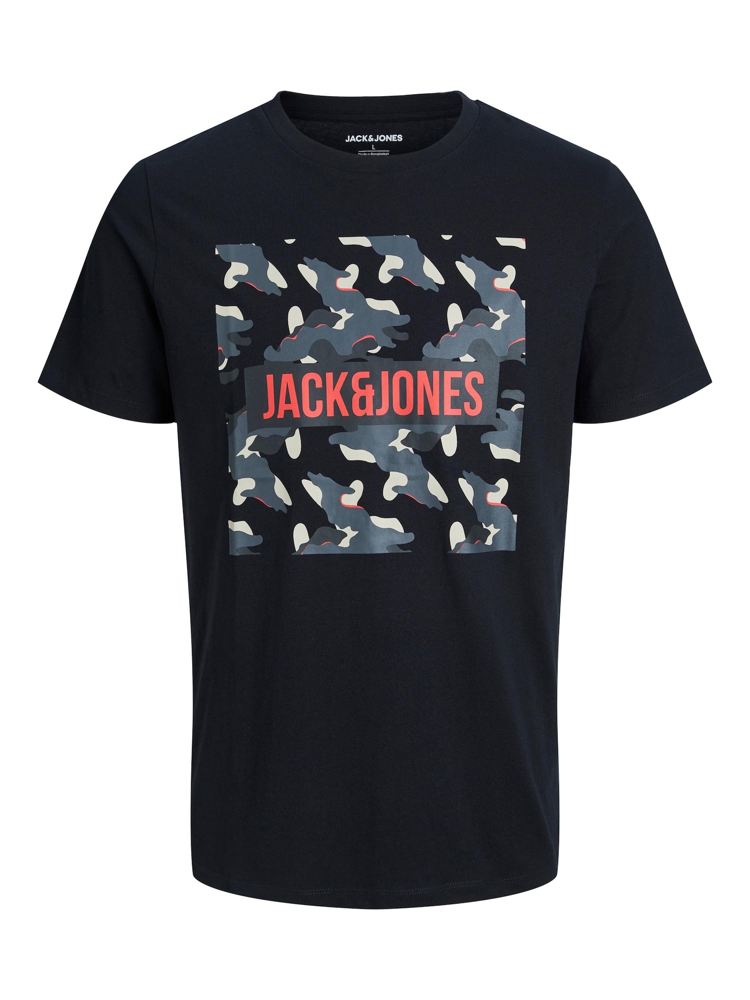 JACK & JONES Póló 'RAMP'  fekete / fehér / narancs / szürke